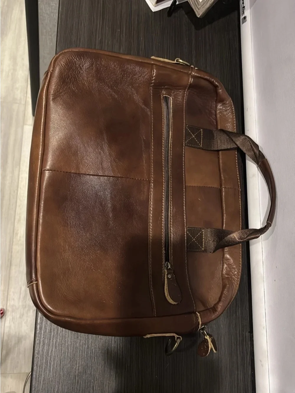 Polo Men's Brown Leather Briefcase with Top Handle - Professional Work Bag
